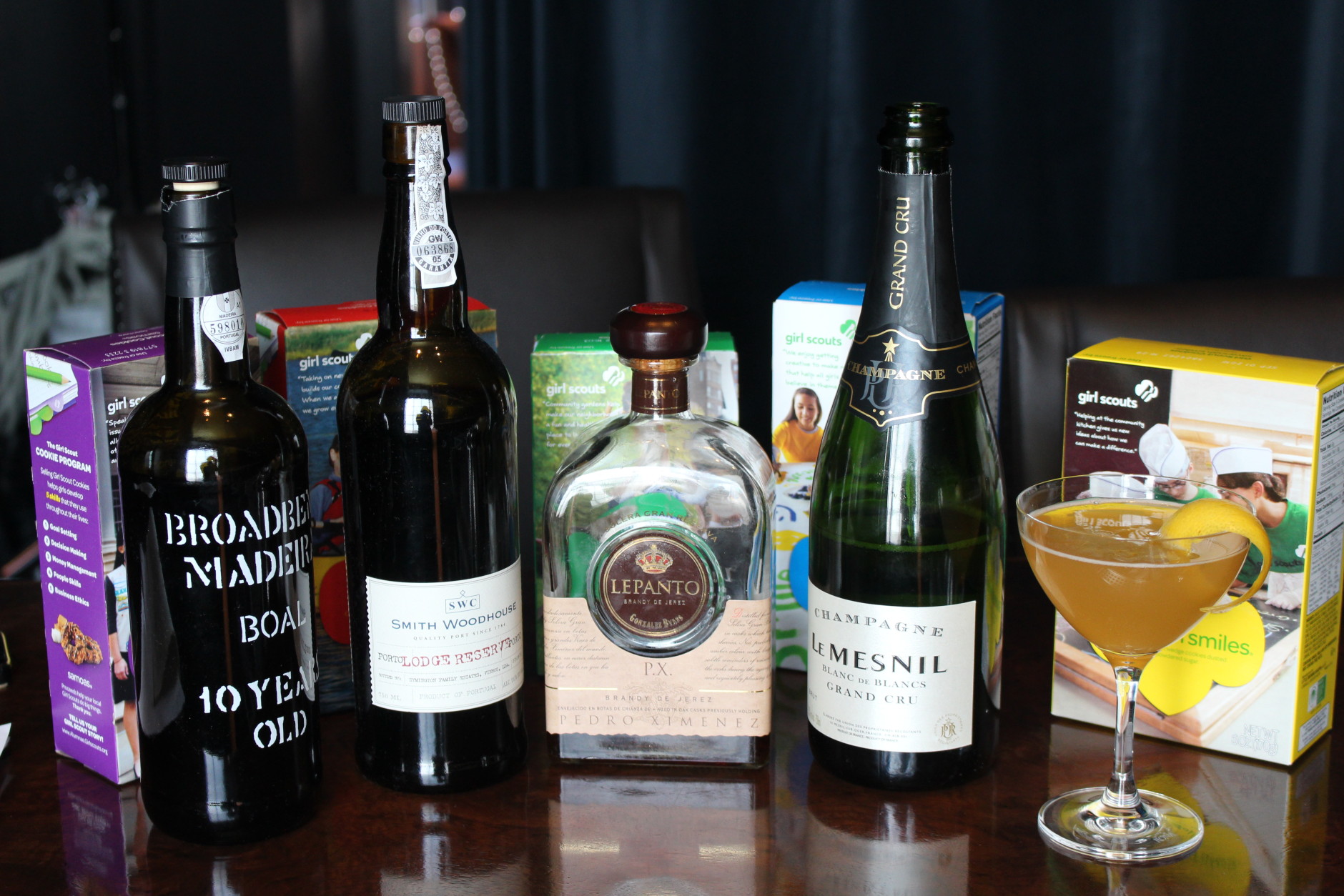 Girl scout cookies with their cocktail and spirit pairings. (WTOP/Dana Gooley)