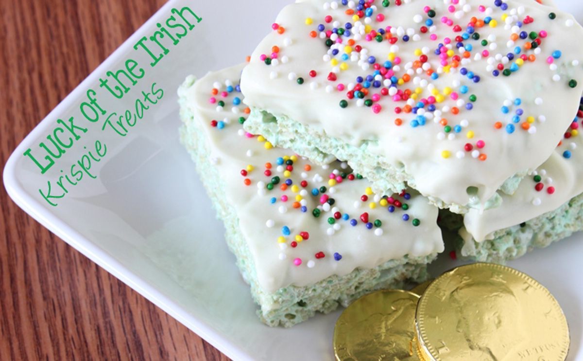 <a href="http://www.ohmy-creative.com/holiday-crafts/st-patricks-day/luck-of-the-trish-rice-krispie-treats/">At Oh My! Creative</a>, you can find Luck of the Irish Rice Krispies Treats that are festive and frugal. (Courtesy Susan Boroch/Oh My! Creative)