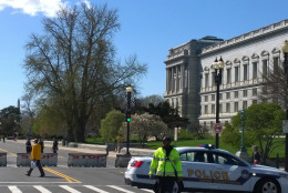 U.S. Capitol Police stand guard after reports of a shooting at the Capitol Visitors Center put the entire complex on lockdown Monday, March 28, 2016. (WTOP/Megan Matthews)
