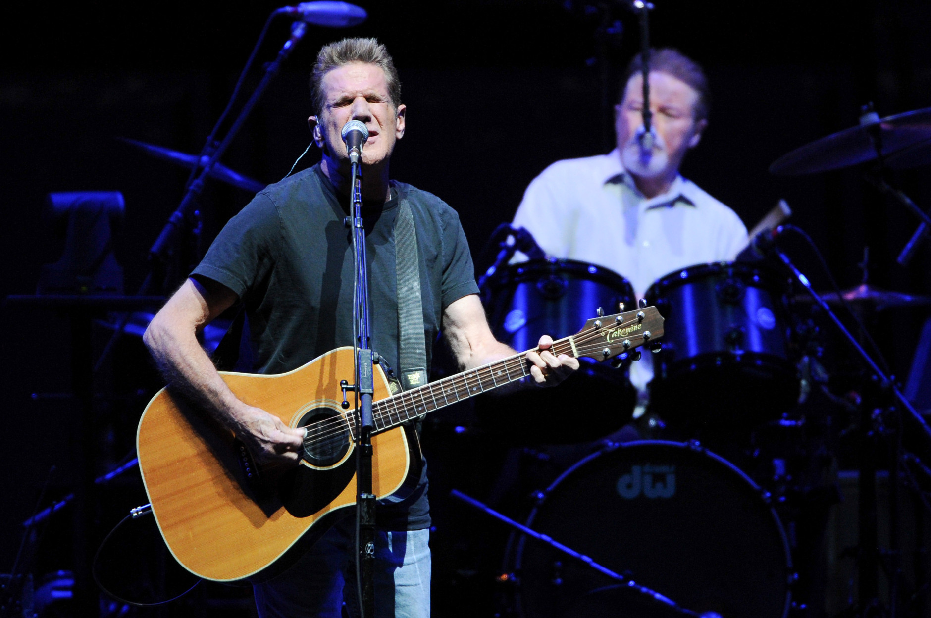 FILE - In this Nov. 8, 2013, file photo, musicians Glenn Frey, left, and Don Henley, of the Eagles, perform at Madison Square Garden in New York. Frey, who co-founded the Eagles and with Henley became one of history's most successful songwriting teams with such hits as "Hotel California" and "Life in the Fast Lane," has died at age 67. He died Monday, Jan. 18, 2016, in New York. (Photo by Evan Agostini/Invision/AP, File)