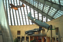 The most visible changes include two new aircraft displayed in the Leatherneck Gallery. There's a new tableau depicting a UH-34D helicopter that delivered infantry during the first Marine offensive in the Vietnam War. Then there’s the newly installed SBD-4 Dauntless Dive Bomber. (WTOP/Kristi King)
