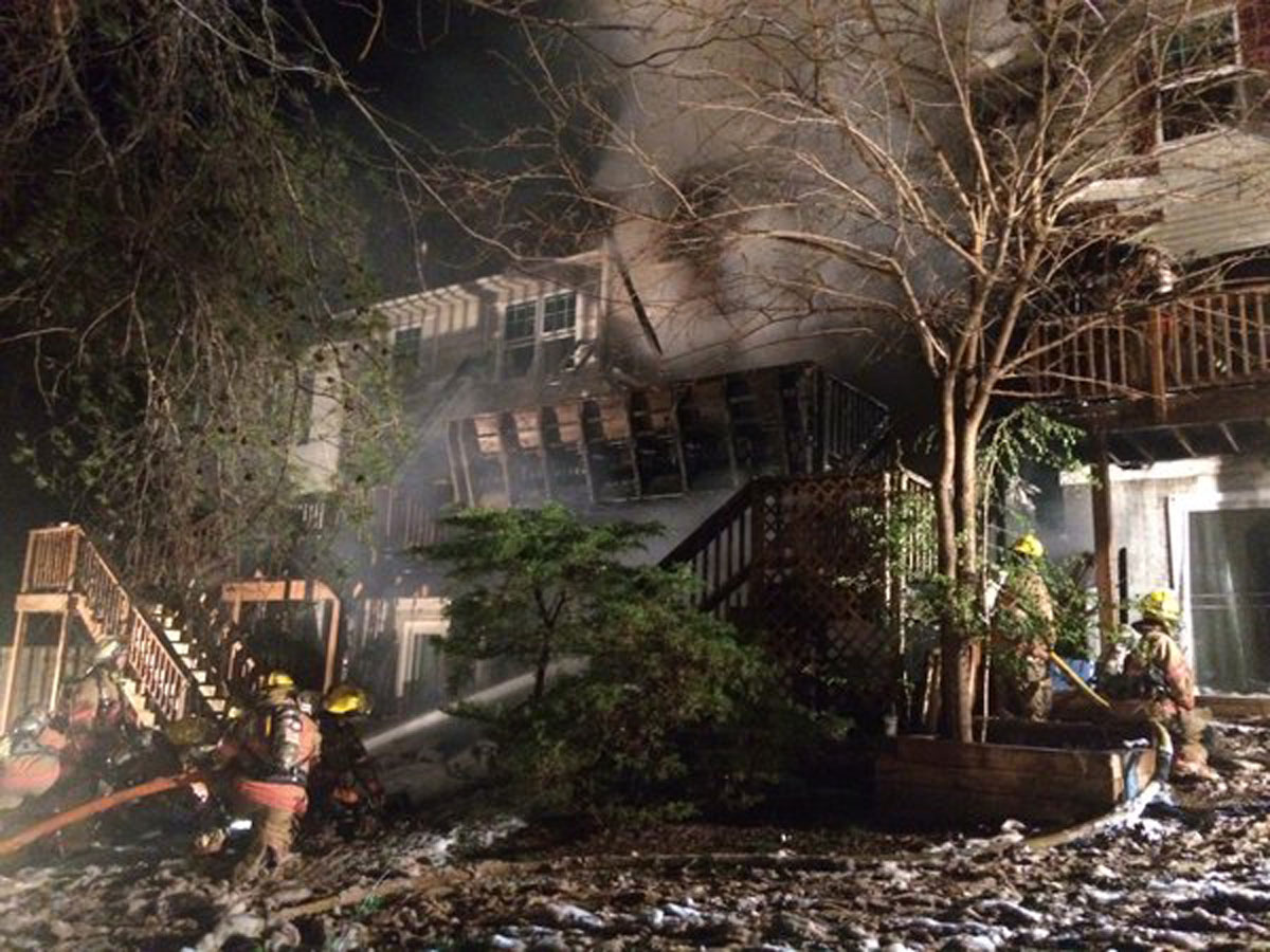 The deck of town house in Gaithersburg after a 2-alarm fire ripped through the home. (Courtesy Montgomery County Fire & Rescue/Pete Piringer)