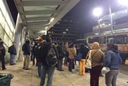 Buses were filling up quickly at the Silver Spring transit center on Wednesday, March 16, 2016. (WTOP/Nick Iannelli)