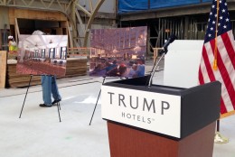 Donald Trump spoke briefly about the hotel design before moving to questions about his campaign. (WTOP/Megan Cloherty)
