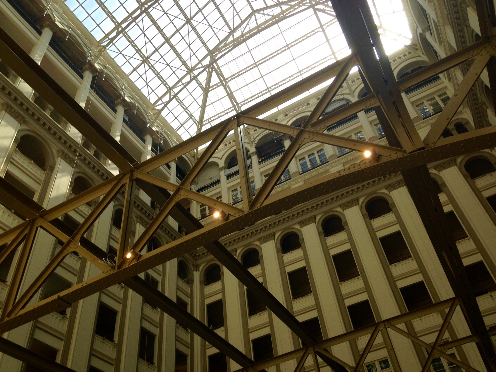 A view of the skylight above the atrium that will serve as the hotel's lobby. (WTOP/Megan Cloherty)