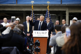 Republican presidential candidate Donald Trump speaks during a campaign event in the atrium of the Old Post Office Pavilion, soon to be a Trump International Hotel, Monday, March 21, 2016, in Washington. (AP Photo/Alex Brandon)