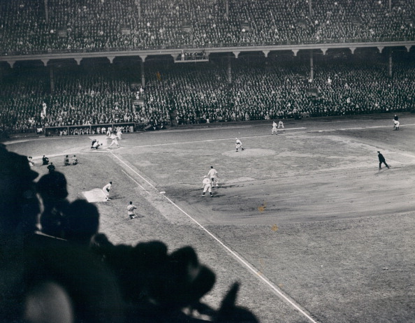 BROOKLYN, NY - 1938: Brooklyn Dodgers photographed during night game at Ebbets Field on June 15, 1938. (Sports Studio Photos/Getty Images)