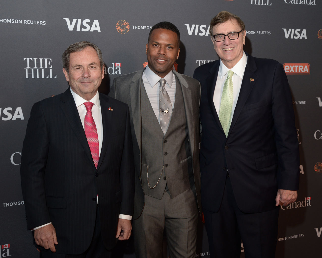 Canadian Ambassador David MacNaughton, Extra's AJ Calloway and The Hill owner Jimmy Finkelstein attend The Hill/Extra/Embassy of Canada WHCD pre-party in Washington D.C. on Friday April 29. (Shannon Finney Photography)