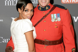 Actress Jazmyn Simon of HBO's "Ballers" stands with Canadian Mountie John Fitzgerald at The Hill/Extra/Embassy of Canada WHCD pre-party in Washington D.C. on Friday April 29. (Shannon Finney Photography)