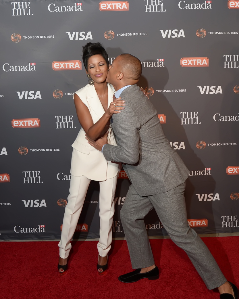 CNN's Don Lemon greets Tamron Hall of NBC's "TODAY" attend The Hill/Extra/Embassy of Canada WHCD pre-party in Washington D.C. on Friday April 29. (Shannon Finney Photography)