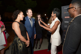 NBC's Tamron Hall (right) chats with actress/talk show host Tamera Mowry-Housley and husband/FOX News Correspondent Adam Housley at The Hill/Extra/Embassy of Canada WHCD pre-party in Washington D.C. on Friday April 29. (Shannon Finney Photography)