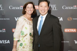 Katie Thomson, General Counsel for US Department of Transportation, and her husband Christopher Lu, Deputy Secretary of Labor, attend The Hill/Extra/Embassy of Canada WHCD pre-party in Washington D.C. on Friday April 29. (Shannon Finney Photography)