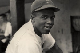 circa 1945:  A portrait of the Brooklyn Dodgers' infielder Jackie Robinson in uniform.  (Photo by Hulton Archive/Getty Images)
