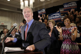 Democratic U.S. Senate candidate, Rep. Chris Van Hollen, D-Md., speaks at an election night party in Bethesda, Md., Tuesday, April 26, 2016. Van Hollen defeated Rep. Donna Edwards, D-Md., in the Democratic primary for U.S. Senate. (AP Photo/Patrick Semansky)