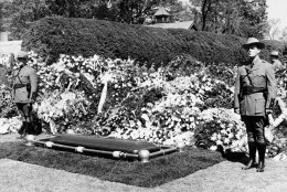 New York State Police guard the grave of President Franklin D. Roosevelt on his estate at Hyde Park, N.Y., April 15, 1945, following his funeral.  (AP Photo)