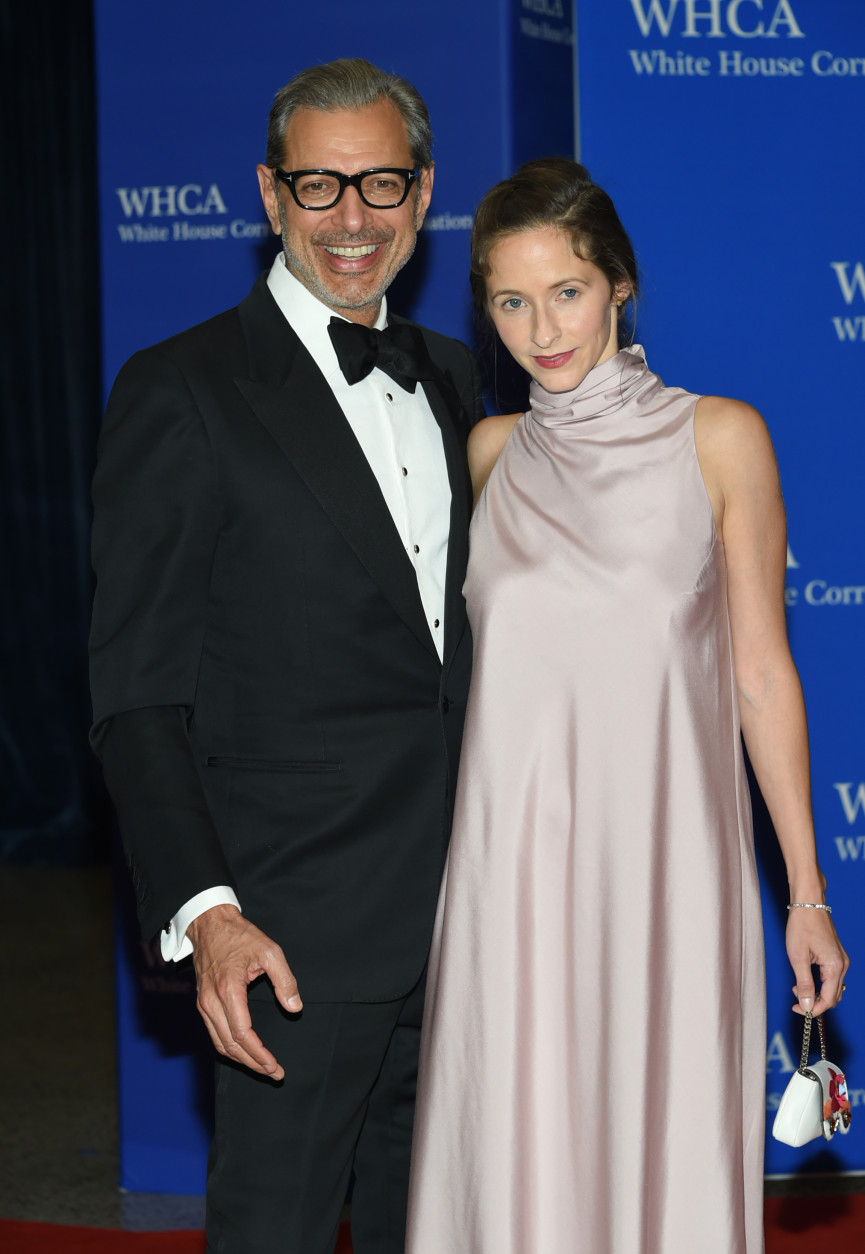 CORRECTS SPELLING TO GOLDBLUM NOT GOLDBLOOM Jeff Goldblum, left, and Emilie Livingston arrive at the White House Correspondents' Association Dinner at the Washington Hilton Hotel on Saturday, April 30, 2016, in Washington. (Photo by Evan Agostini/Invision/AP)