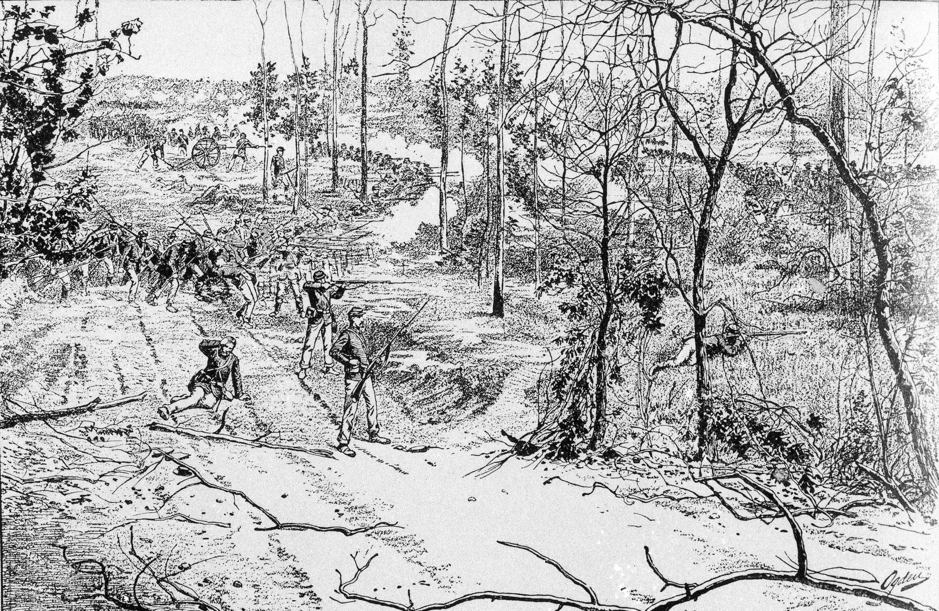 Confederate soldiers attack the Union Army in the Battle of Shiloh, in Tennessee, April 6, 1862, as seen in this rendition by an unknown artist.  (AP Photo)