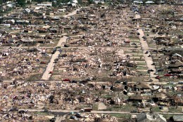 A leveled neighborhood is shown an aerial image above Dell City, Okla., Wednesday, May 5,  1999. The tornado that killed dozens of people and leveled whole communities this week was the deadliest in the state in five decades and the strongest to hit Oklahoma in 17 years, officials say. (AP Photo/LM Otero)