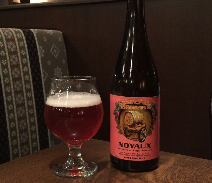 Cascade Noyaux Northwest Style Sour Ale is a blend of sour blond ales and is aged with apricot pits and fresh raspberries. (WTOP/ Brennan Haselton)
