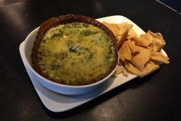 One of the new evening menu items at Starbucks in the spinach artichoke dip with pita chips for $5.95. (WTOP/Michelle Basch)