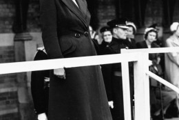 HM Queen Elizabeth II looking stoic as she watches the 3rd Battalion Grenadier Guards march past at Chelsea Barracks, London, May 16th 1951. (Photo by Reg Speller/Fox Photos/Getty Images)
