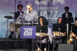 Jazz legend Herbie Hancock speaks at the opening ceremony for International Jazz Day. (WTOP/Allison Keyes)