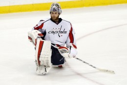 Washington Capitals goalie Braden Holtby plays against the Minnesota Wild in the first period of an NHL hockey game, Thursday, Feb. 11, 2016, in St. Paul, Minn. (AP Photo/Jim Mone)