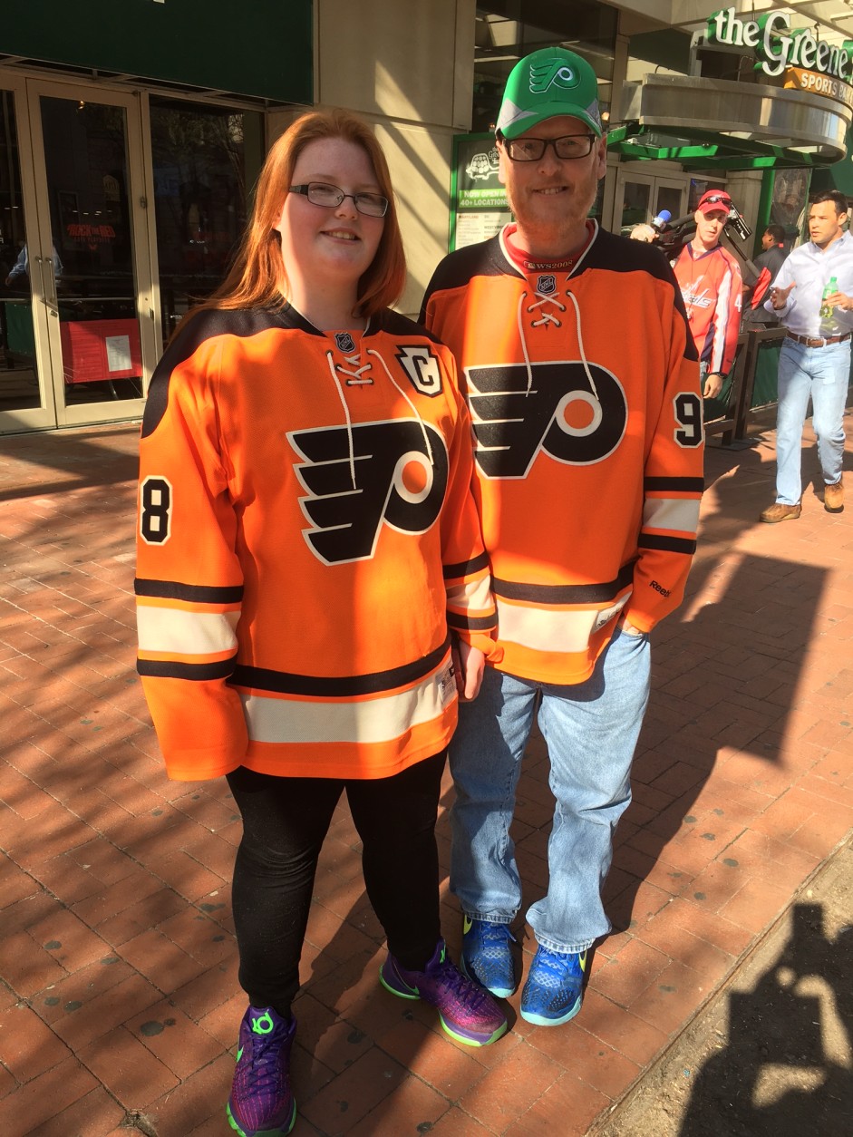 Mike and Amanda Conran are in town for the first game on April 14, 2016 from Philadelphia. (WTOP/Alan Etter)