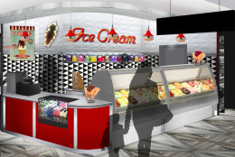 This artist's rendering shows what the 50s-style ice cream food stall will look like inside the under construction MGM National Harbor Casino and Resort in Prince George's County. The $1.3 billion resort is set to open later this year and will feature a food market with 10 different vendors including S'Cream. (Courtesy MGM National Harbor Casino and Resort) 