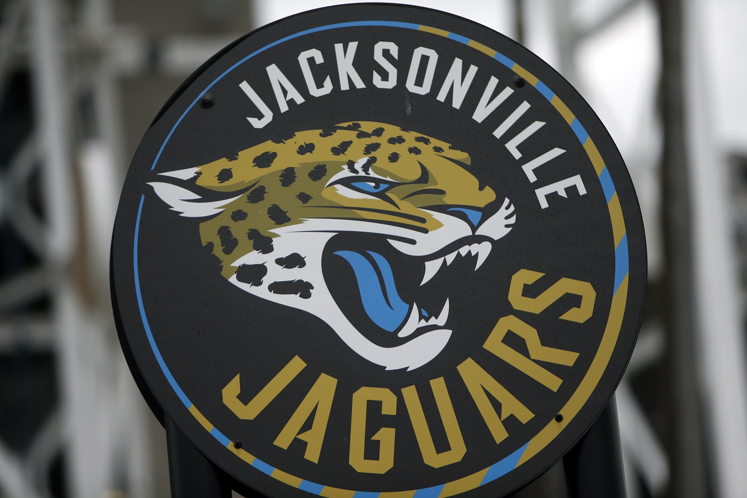 The Jacksonville Jaguars logo on a directional sign at EverBank Field before the first half of an NFL preseason football game between the Jacksonville Jaguars and the Detroit Lions, Friday, Aug. 28, 2015, in Jacksonville, Fla. (AP Photo/Stephen B. Morton)