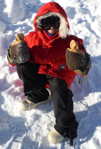 In February, Miller went to Fairbanks, Alaska, where she tested out the Extreme Cold Weather (ECW) gear she will wear in Antarctica. Two thumbs up! (Courtesy Kate Miller)
