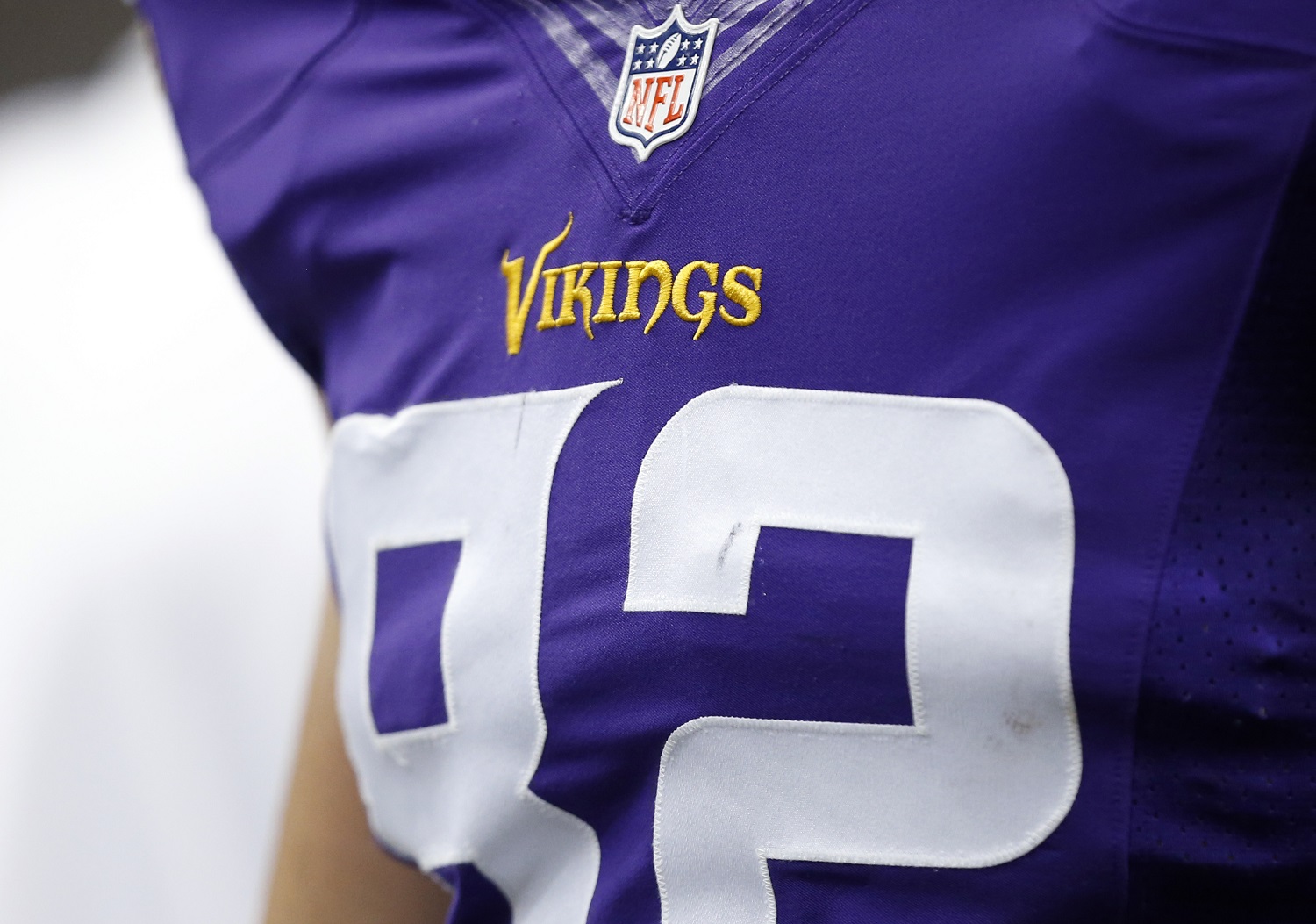 THe Minnesota Vikings logo is seen on a jersey before an NFL football game against the New Orleans Saints in New Orleans, Sunday, Sept. 21, 2014. (AP Photo/Rogelio Solis)