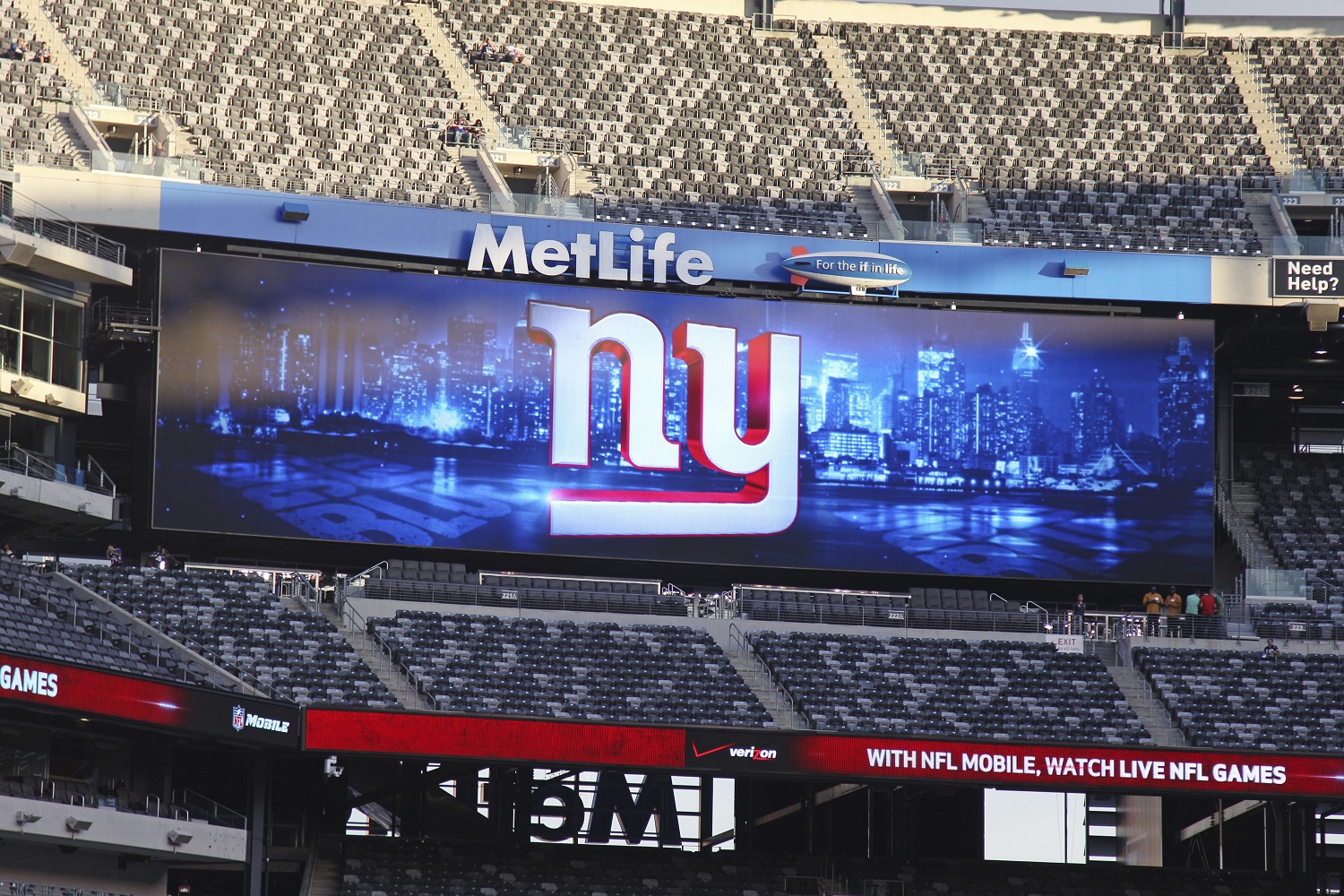The MetLife logo is shown at MetLife Stadium before an NFL football game between the New York Giants and the Dallas Cowboys Wednesday, Sept. 5, 2012, in East Rutherford, N.J. (AP Photo/Seth Wenig)