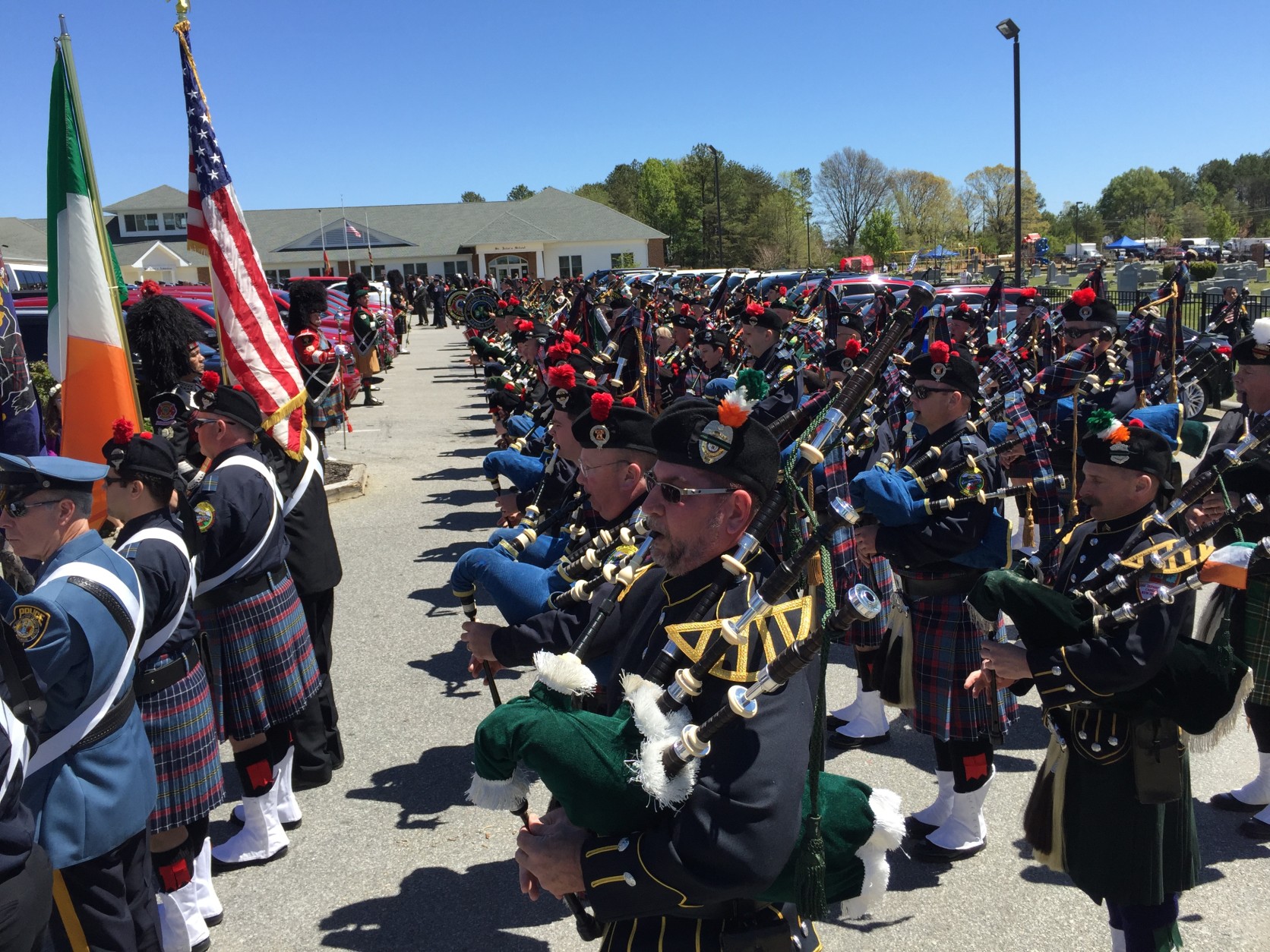 Bagpipe and drum teams from as far away as New Jersey and Pennsylvania attended the funeral. (WTOP/Kristi King) 