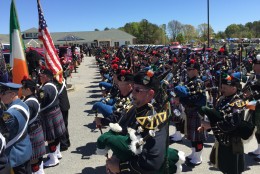 Bagpipe and drum teams from as far away as New Jersey and Pennsylvania attended the funeral. (WTOP/Kristi King) 