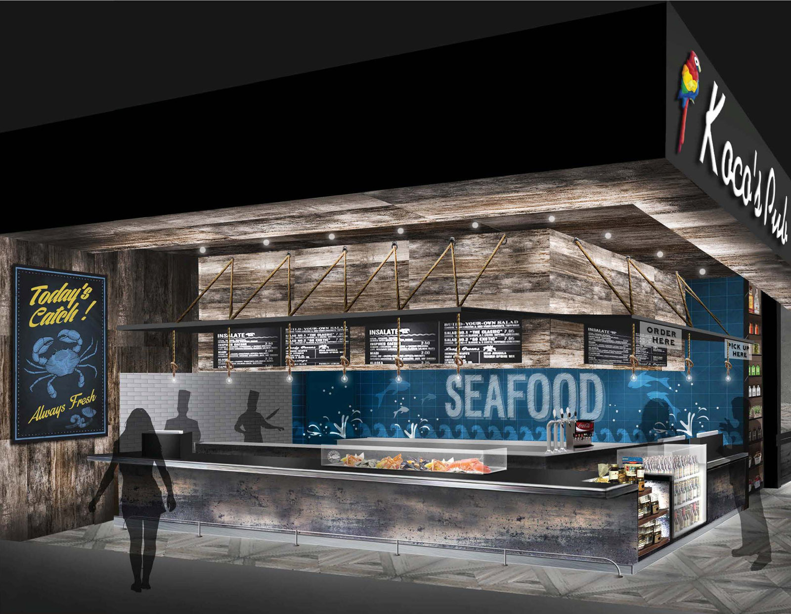 This artist's rendering shows what the seafood stall will look like inside the under construction MGM National Harbor Casino and Resort in Prince George's County. The $1.3 billion resort is set to open later this year and will feature a food market with 10 different vendors. (Courtesy MGM National Harbor Casino and Resort)
