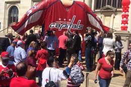 On Wednesday, fans gathered in downtown D.C. to support the Washington Capitals' run to the playoffs. Among others, Mayor Muriel Bowser was on-hand. (WTOP/Dick Uliano)