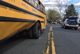A school bus and police cruiser collided in Fairfax County Thursday afternoon. (WTOP/Kristi King)