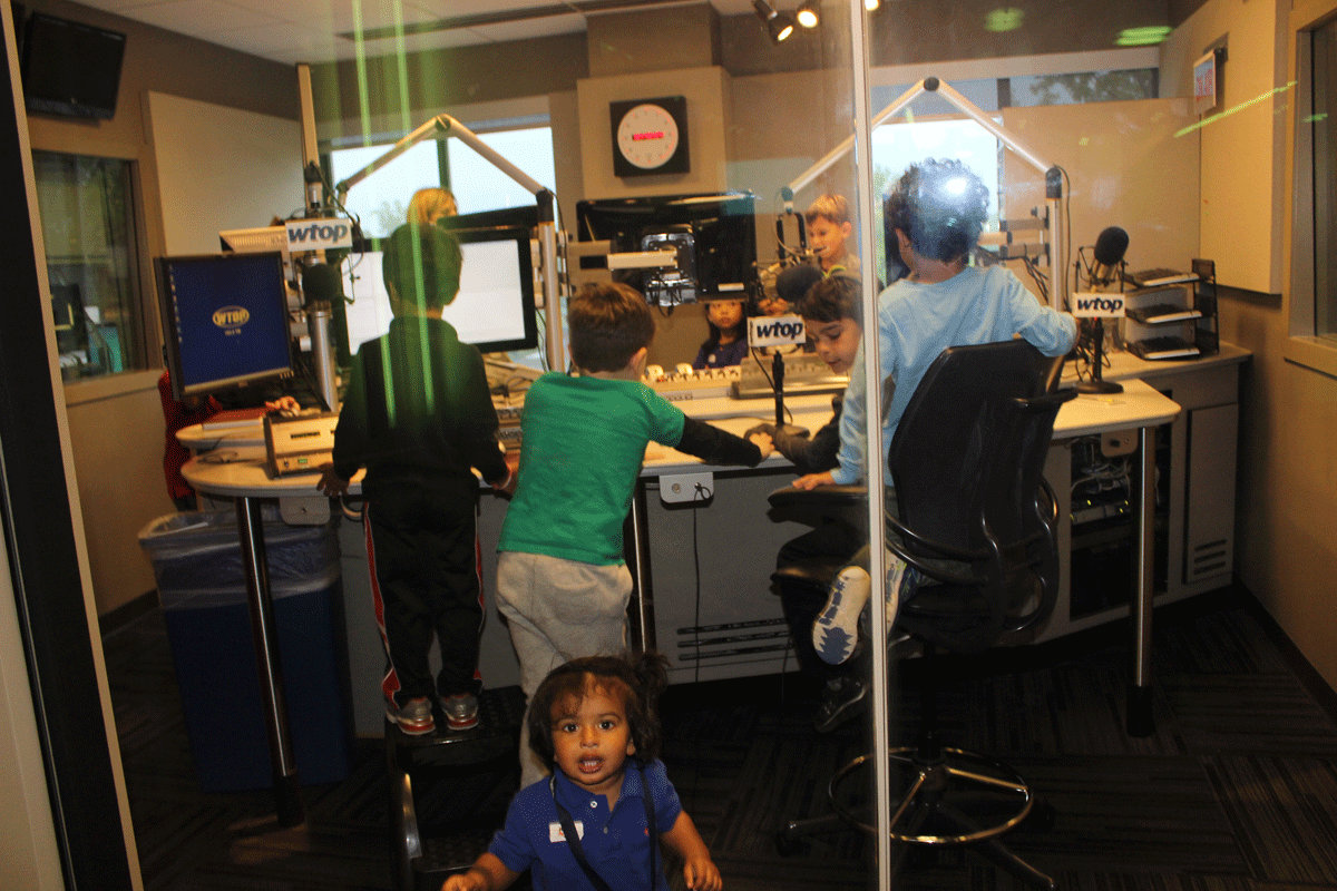 WTOP/WFED kids in the Glass Enclosed Nerve Center. (WTOP/Rahul Bali)