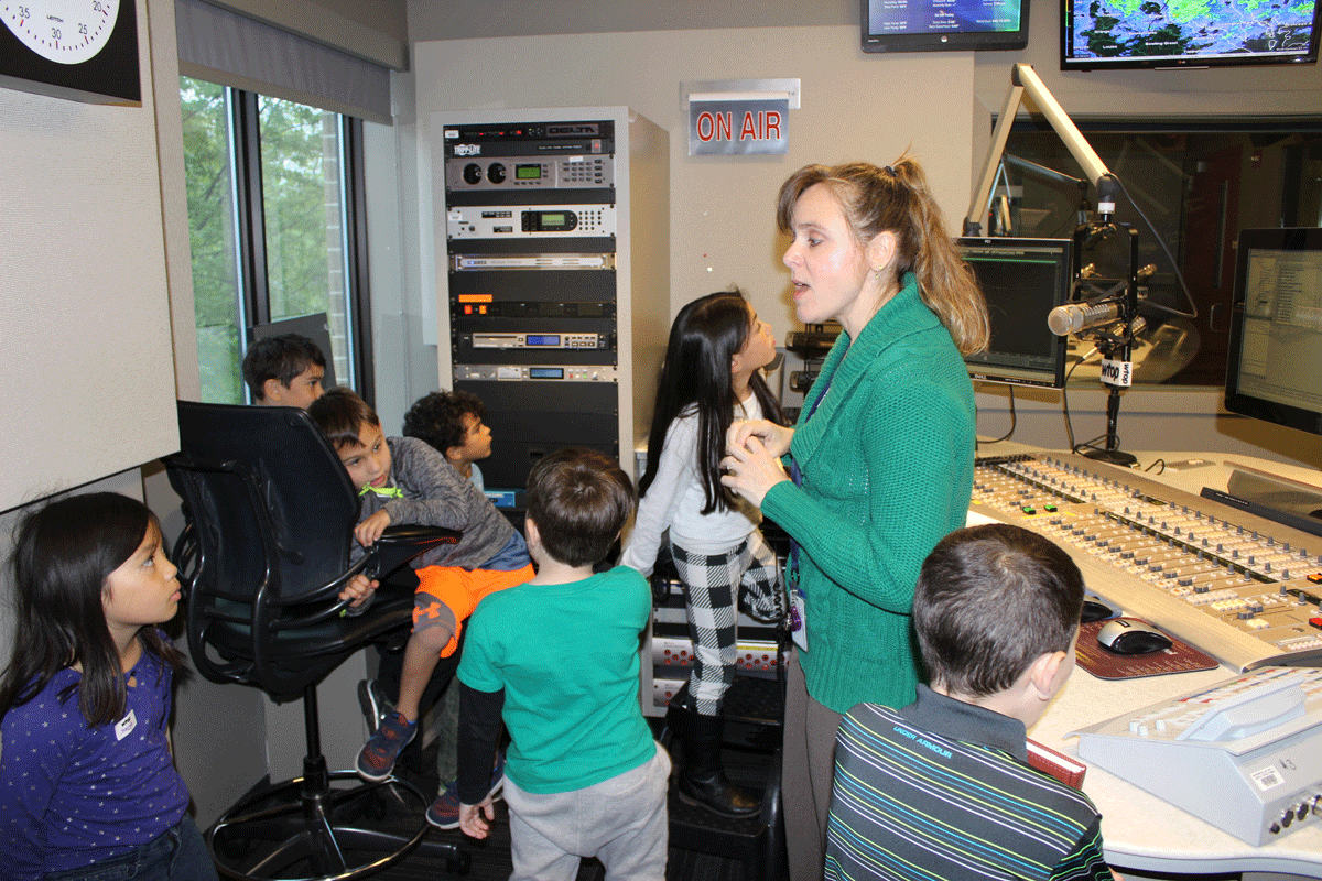 WTOP/WFED kids in the Glass Enclosed Nerve Center. (WTOP/Rahul Bali)
