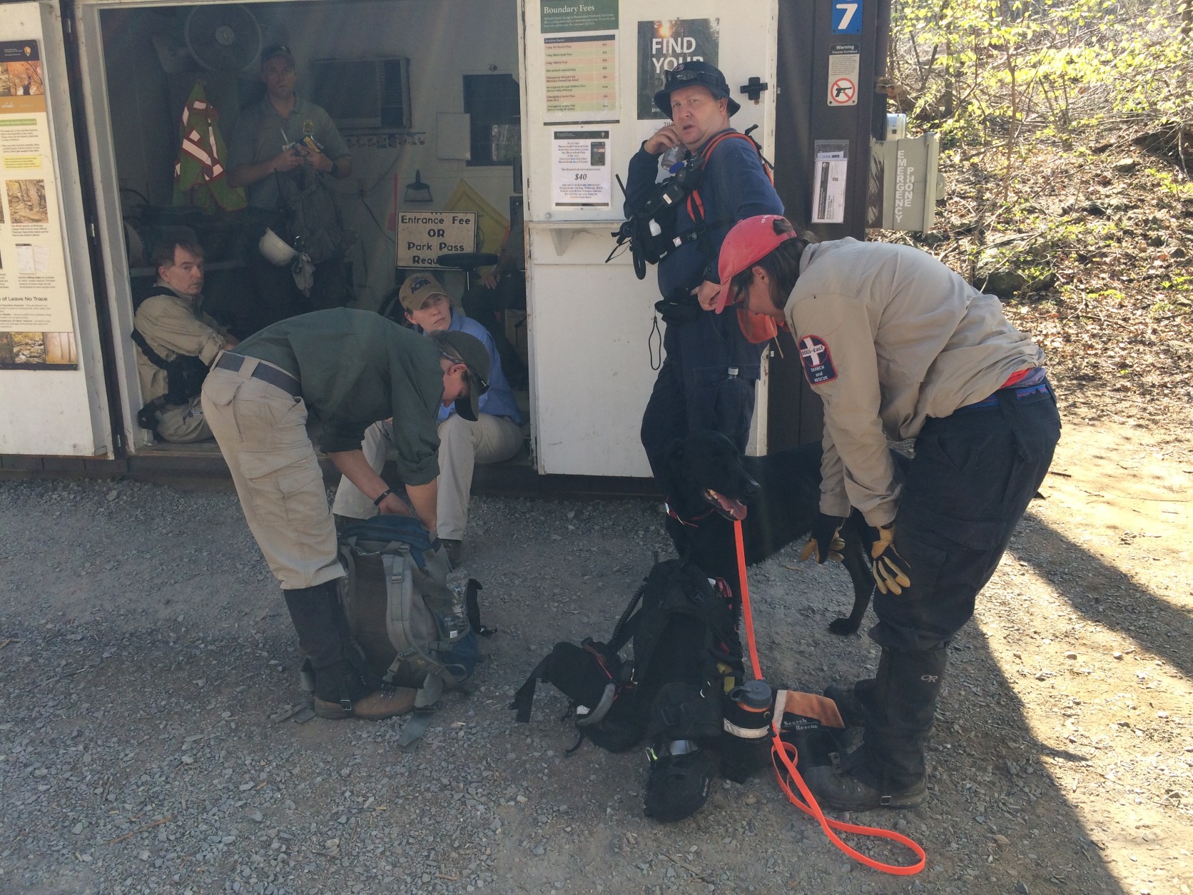 Search and rescue teams pause for water, while trying to locate Nicole Mittendorff. (Courtesy Virginia State Police)
