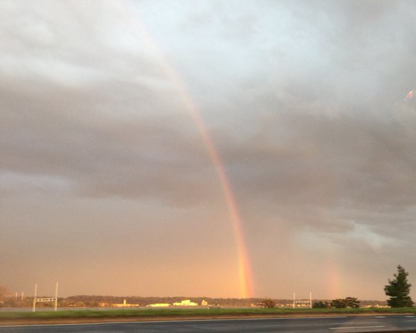 The rainbow on Monday evening in the D.C. area. (WTOP/Kristi King)