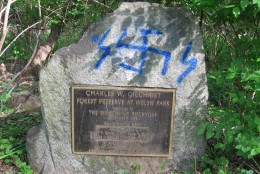 At Welsh Park on Mannakee Street, this monument and plaque commemorates “Charles W. Gilchrist – Forest Preserve at Welsh Park – Dedicated to the Citizens of Rockville.” (Courtesy Montgomery County Police)