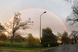 A rainbow is seen over Trinity Washington University. (Courtesy @TrinityDC)