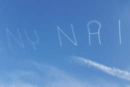 The correctly spelled version of the the Air Line Pilots Association's message over Northern Virginia Monday afternoon. (Courtesy ALPA)
