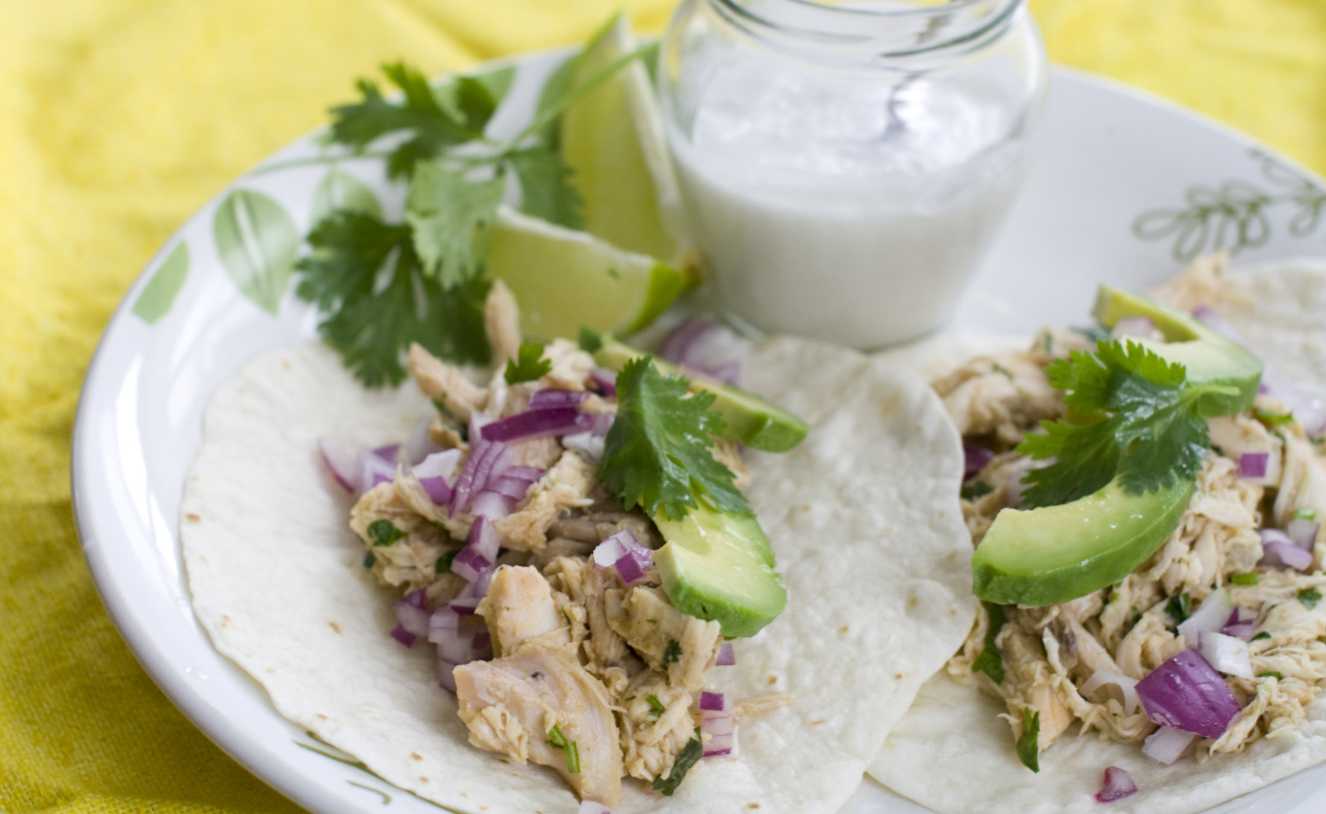 In this undated image shows a plate of coconut-lime pulled chicken tacos in Concord, N.H. (AP Photo/Matthew Mead)