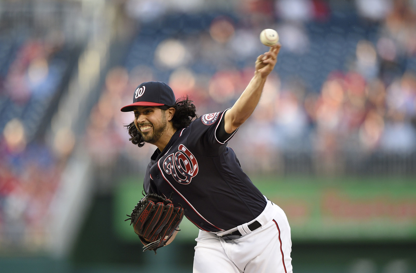 Washington Nationals starting pitcher Gio Gonzalez delivers during the first inning of a baseball game against the Miami Marlins, Friday, May 13, 2016, in Washington. (AP Photo/Nick Wass)