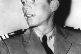 John F. Kennedy, front-runner for the Democratic presidential nomination, is pictured as a 26 year old Navy lieutenant in Los Angeles, January 10, 1944.  Kennedy had just returned from duty in the Pacific where he served as a PT boat skipper.  He was decorated twice by the Navy for his exploits dodging the Japanese by swimming after his PT boat was cut in two by an enemy destroyer.  (AP Photo)