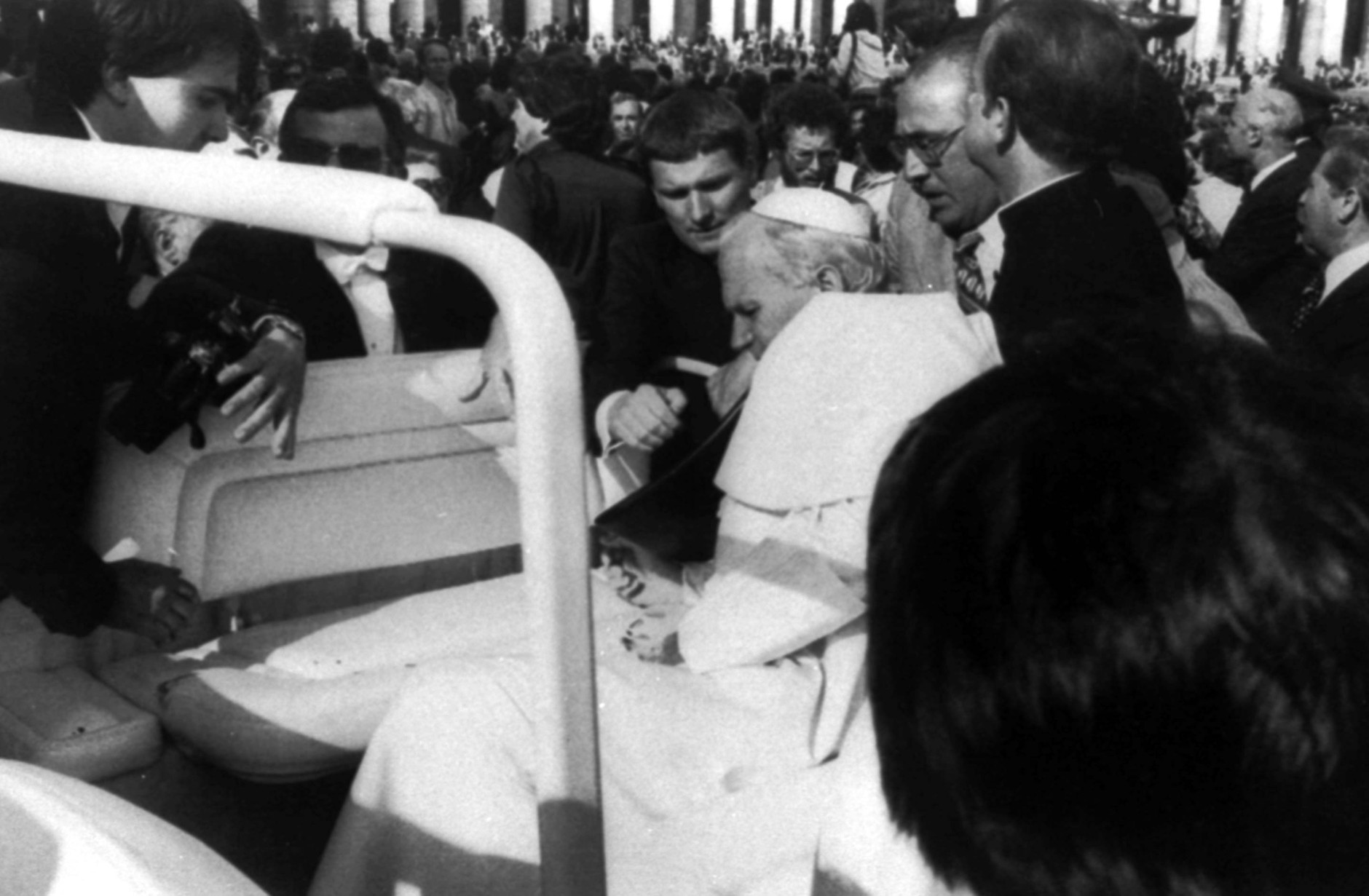 The shooting of Pope John Paul II and two women who also were wounded in St. Peter's Square Wednesday, May 13, 1981, by Turkish terrorist, Mehmet Ali Agca. (AP-PHOTO)