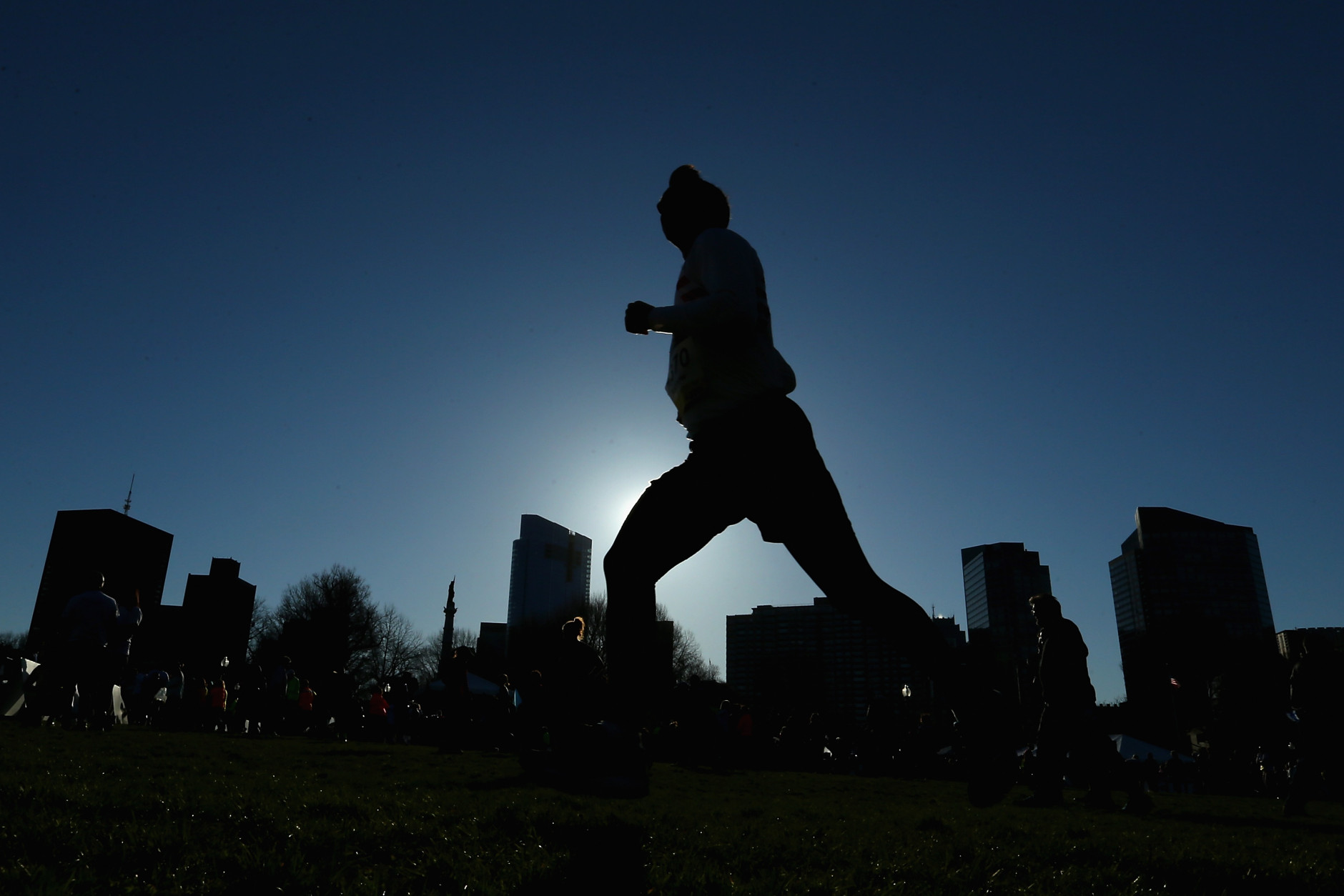 BOSTON, MA - APRIL 16:  A runner warms up in the Boston Common before the 2016 B.A.A. 5k on April 16, 2016 in Boston, Massachusetts.  (Photo by Maddie Meyer/Getty Images)